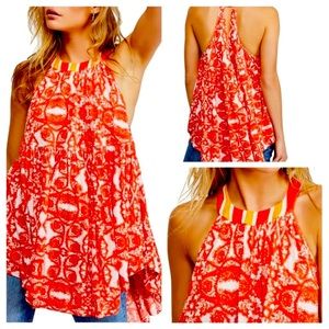 FREE PEOPLE TUNIC SLEEVELESS IN ORANGY/RED